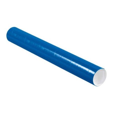 The Packaging Wholesalers Colored Mailing Tubes With Caps, 3" Dia. x 24"L, 0.07" Thick, Blue, 24/Pack P3024B
